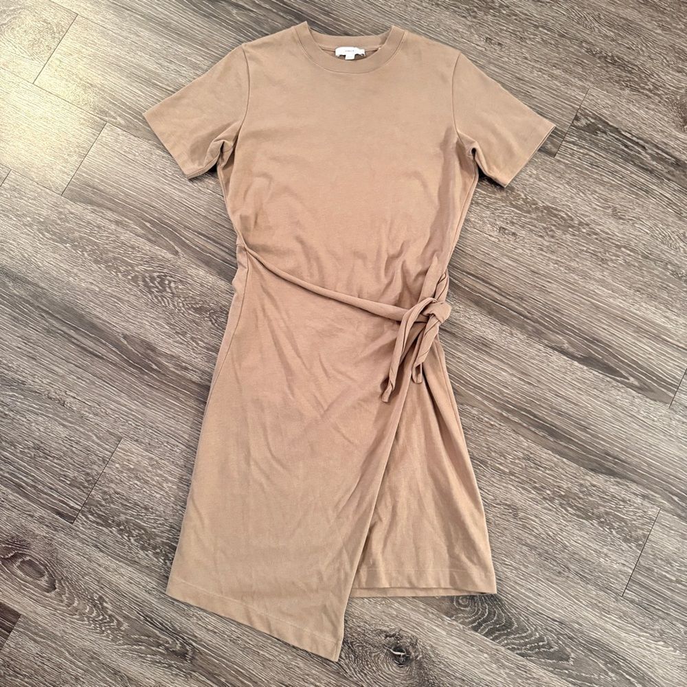 Vince Beige Short-Sleeve Wrap Tie Dress